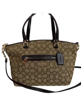 COACH Prairie Satchel Signature Logo Tan Jacquard Shoulder Bag Satchel 58875 EUC